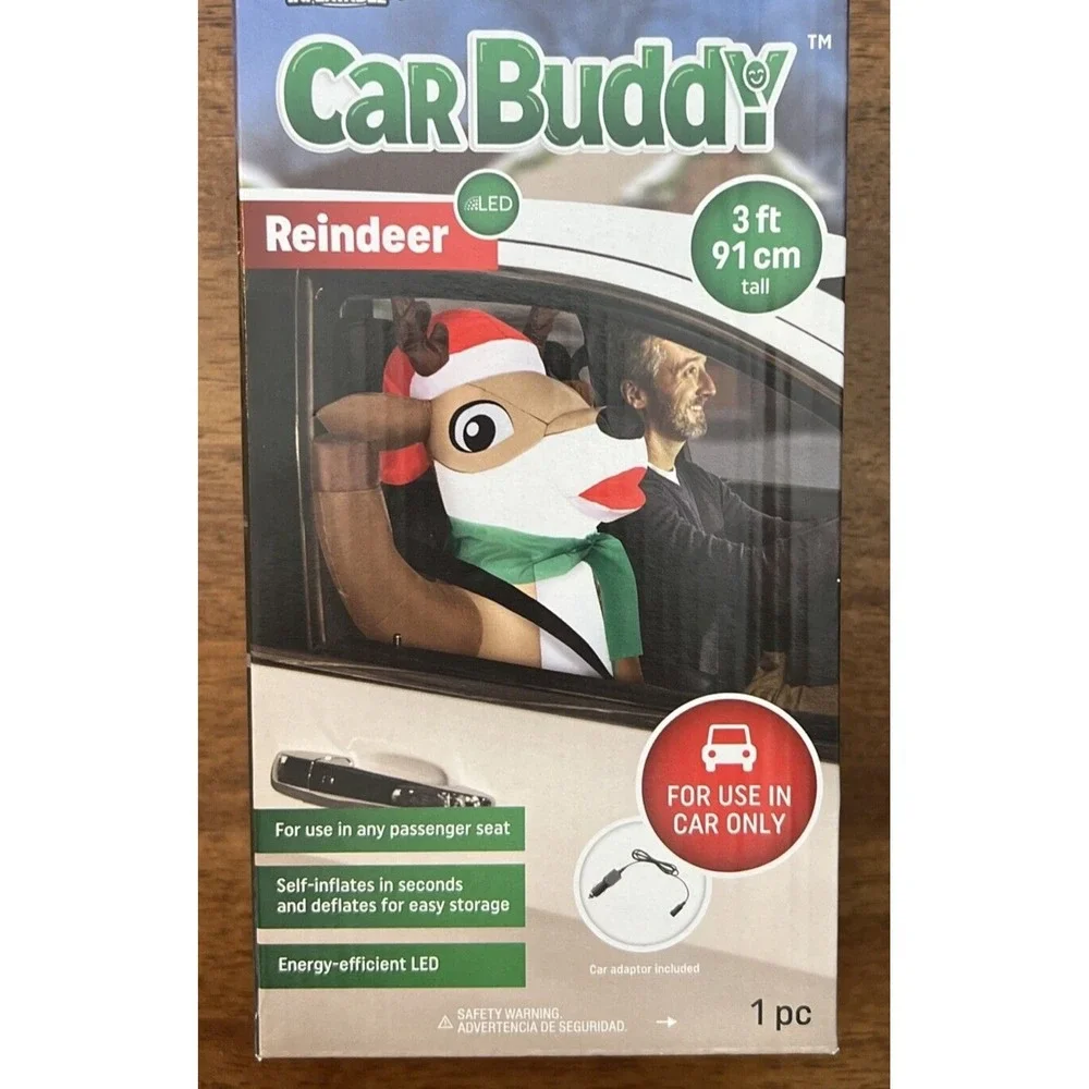 Gemmy Airblown Inflatable‎ Reindeer Car Buddy 3Ft Energy Efficient LED Christmas